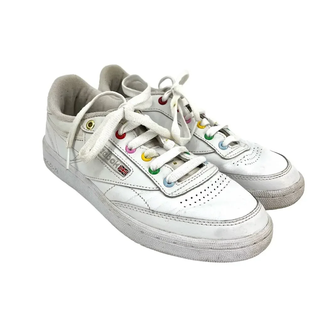 Reebok Classic White Leather Rainbow Eyelet‎ Tennis Shoes Sneakers (6)